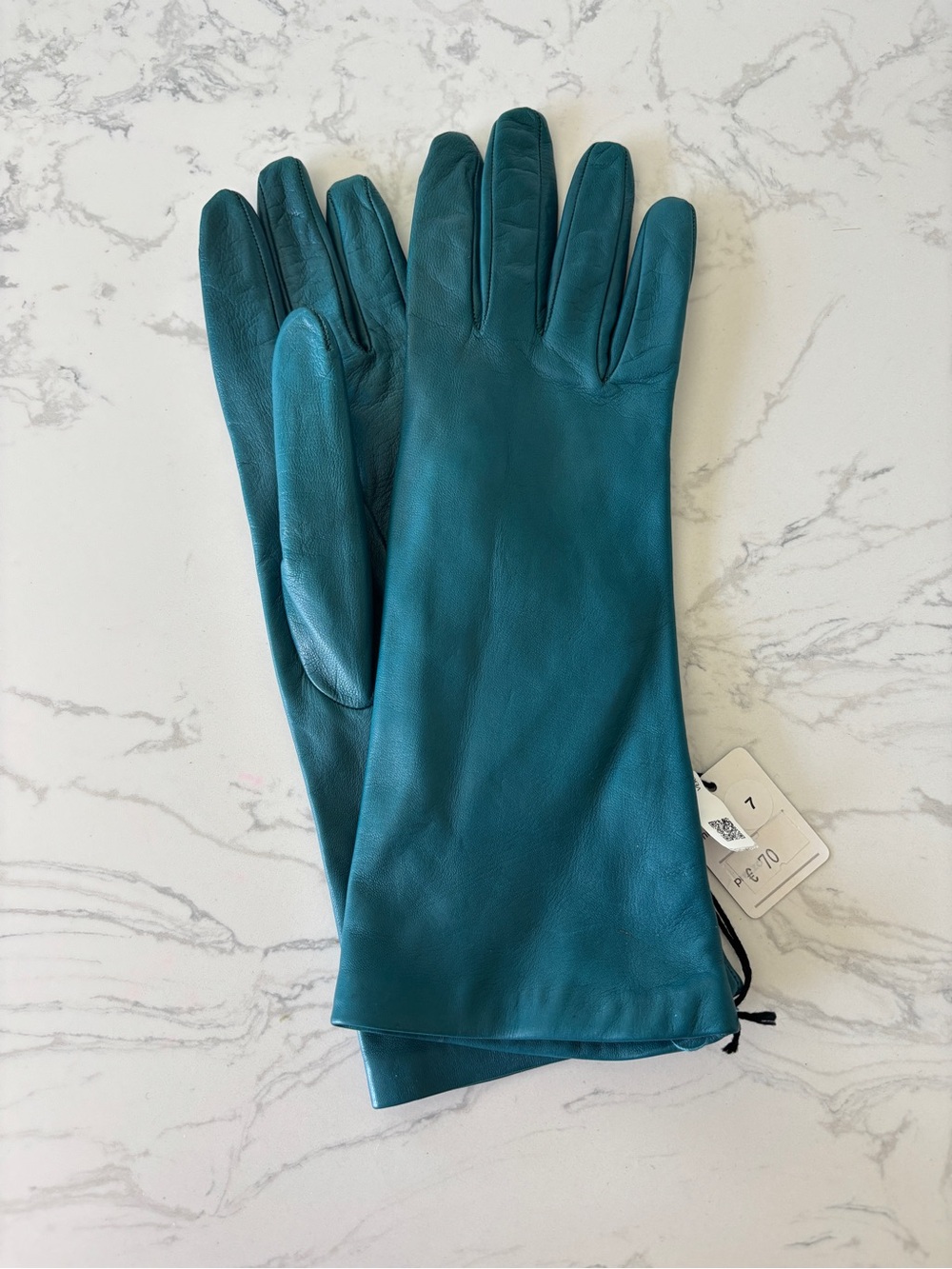 Peruzzi Italian Silk Lined Leather Gloves sz 7, deep teal, NWT